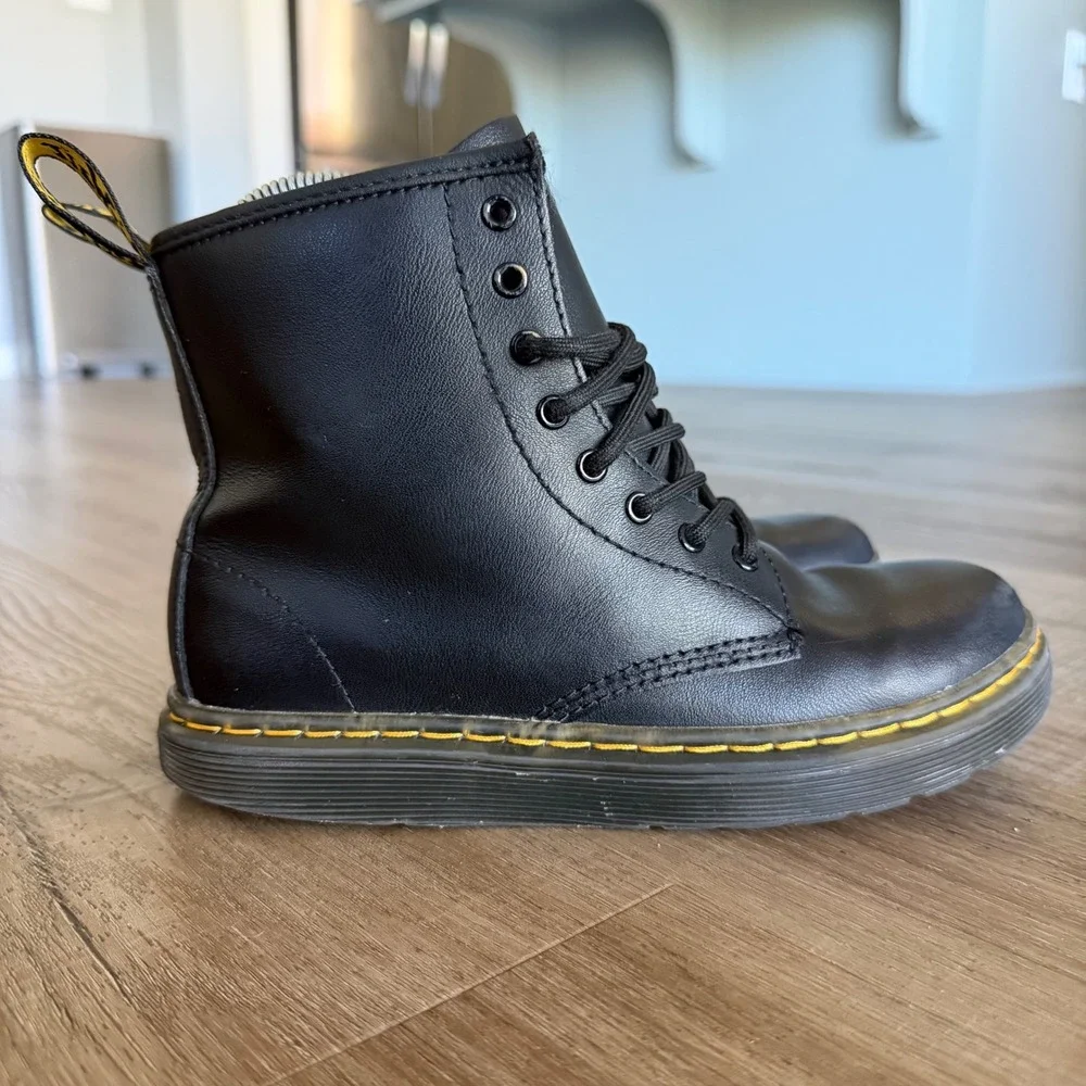 Dr. Martens Kids Zavala J Black Leather Lace Up Side Zip Combat Boots Size 3 US